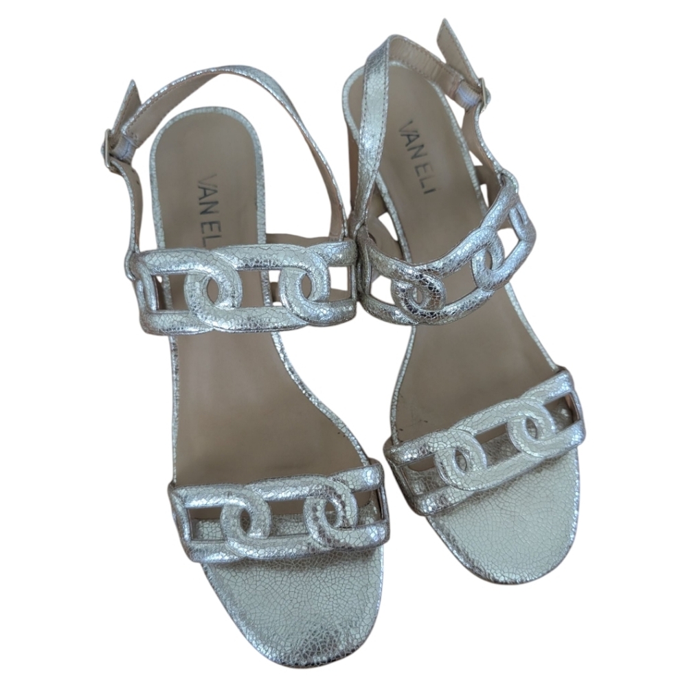 Consigned - Light Gold Slingback Chunky Heel - Leanne by Vaneli